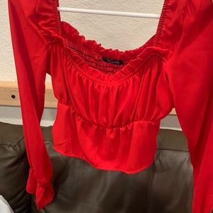 Red peasant blouse crop top